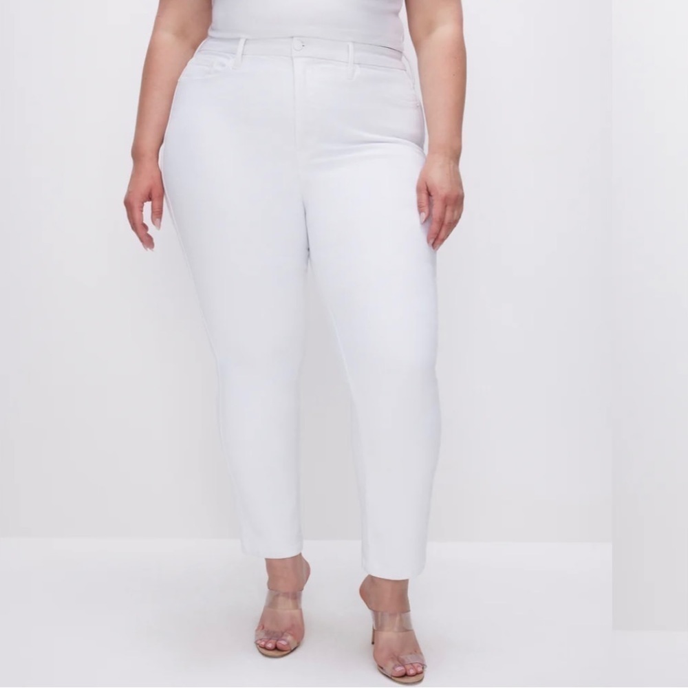 Good American Good Legs Straight White Jeans Raw Hem Ankle size 18 Plus